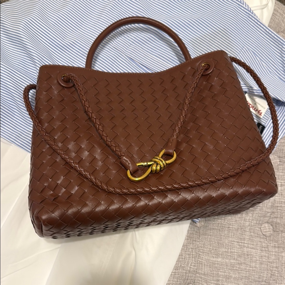 Elegant Brown Woven Leather Tote